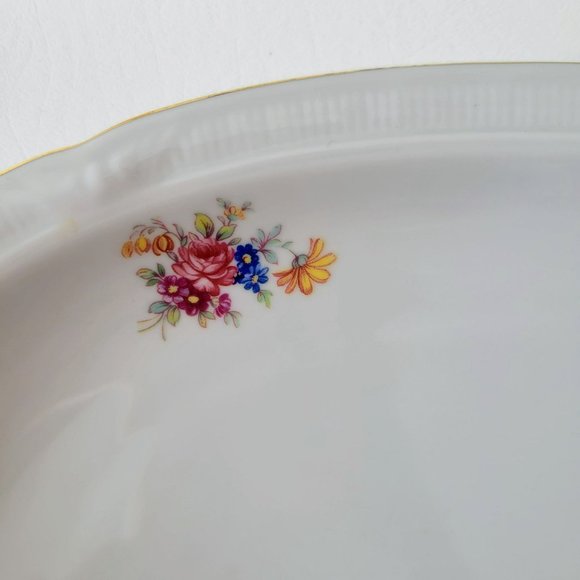 ZS & Co Pink Floral 15" Oval Serving Platter 1940s Gold Trim US Zone Germany - Picture 5 of 9
